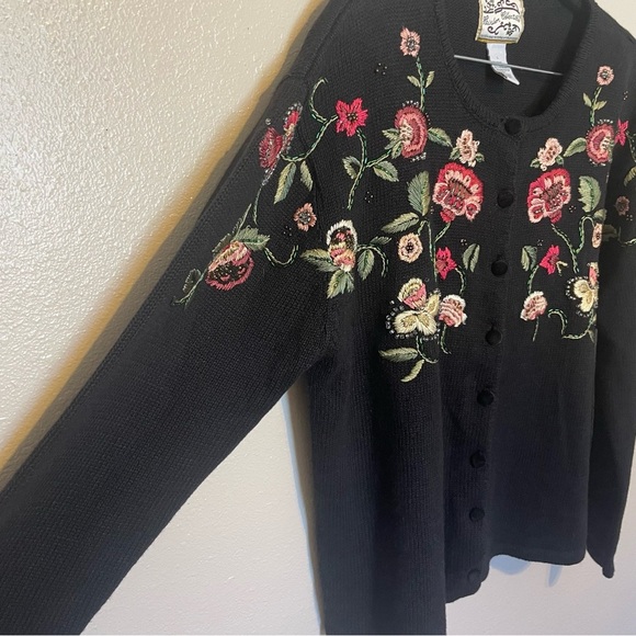Vintage Heirloom Collectibles Embroidered And Beaded Cardigan Size Large EUC - Picture 2 of 7